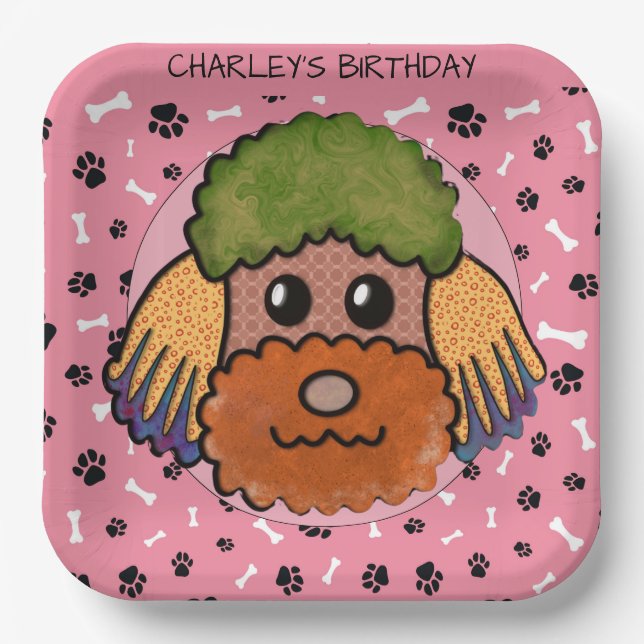 Plato De Papel Cara de perro fea cumpleaños de Poodle (Anverso)
