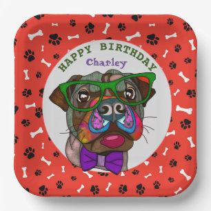 Plato De Papel Cara de perro fea Placas de papel de cumpleaños de