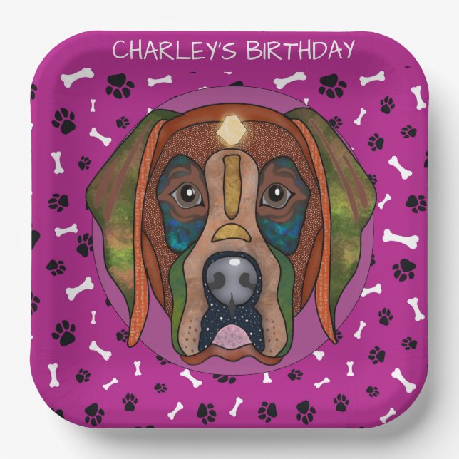 Plato De Papel Cara de perro feo en el cumpleaños de Labrador (Anverso)