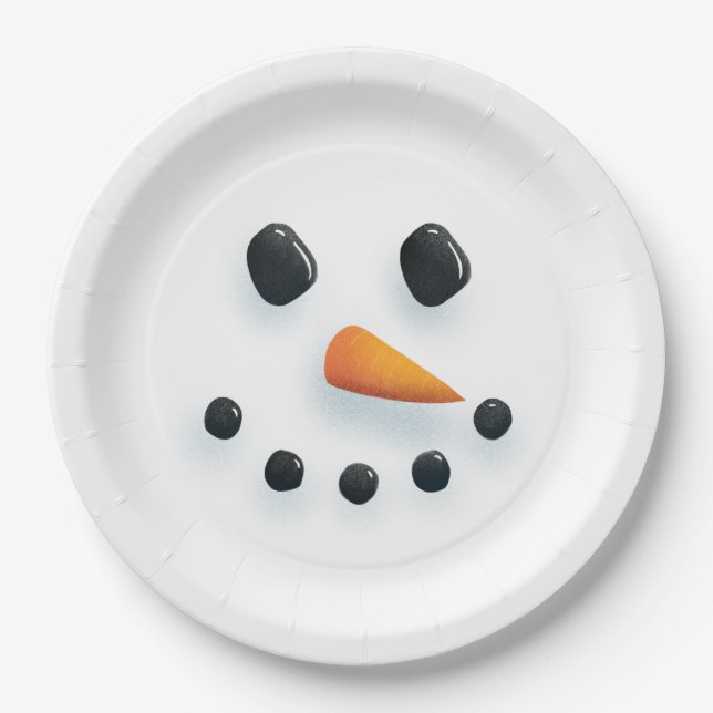 Plato De Papel Cara de Snowman ilustrada y suave (Anverso)