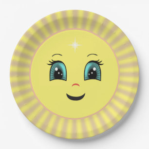 Plato De Papel Cara de Sol Feliz y Rayos Lindos