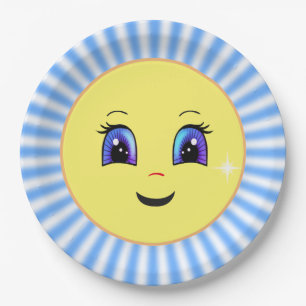 Plato De Papel Cara de Sol Feliz y Rayos Lindos