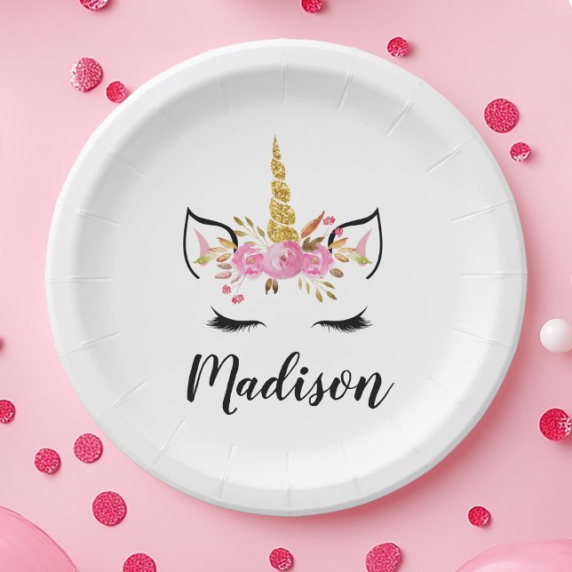 Plato De Papel Cara de Unicornio con Pestañas Personalizadas (Subido por el creador)
