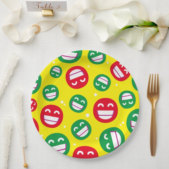 Plato De Papel Cara de Vistazo Sonriente Emojis de ojos Rojo Verd (Boda)