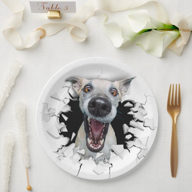 Plato De Papel Cara divertida de perro (Boda)