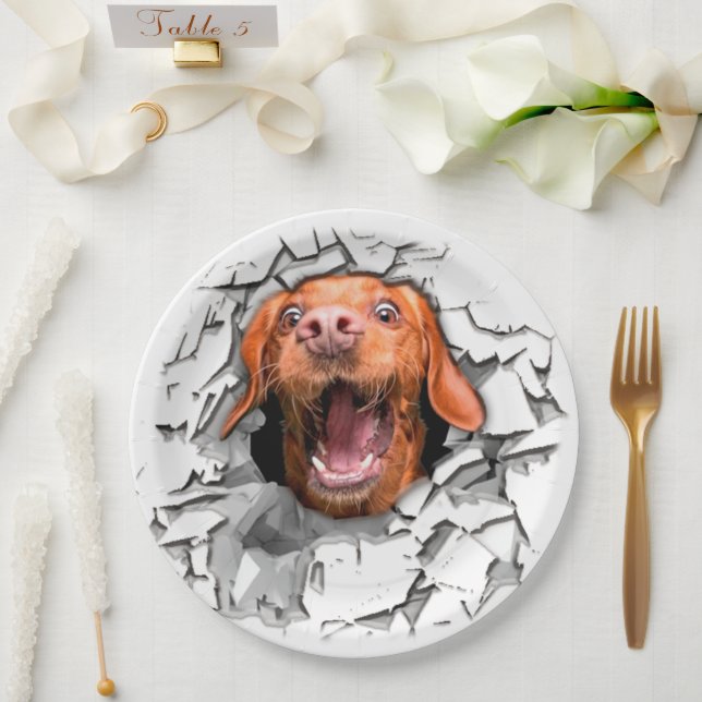 Plato De Papel Cara divertida de perro (Boda)