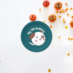 Plato De Papel Cara divertida de perro blanco y marrón, quinto cu