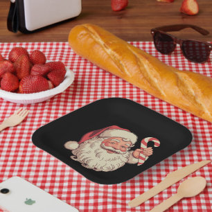 Plato De Papel Cara divertida de Santa Claus vintage de Navidad V