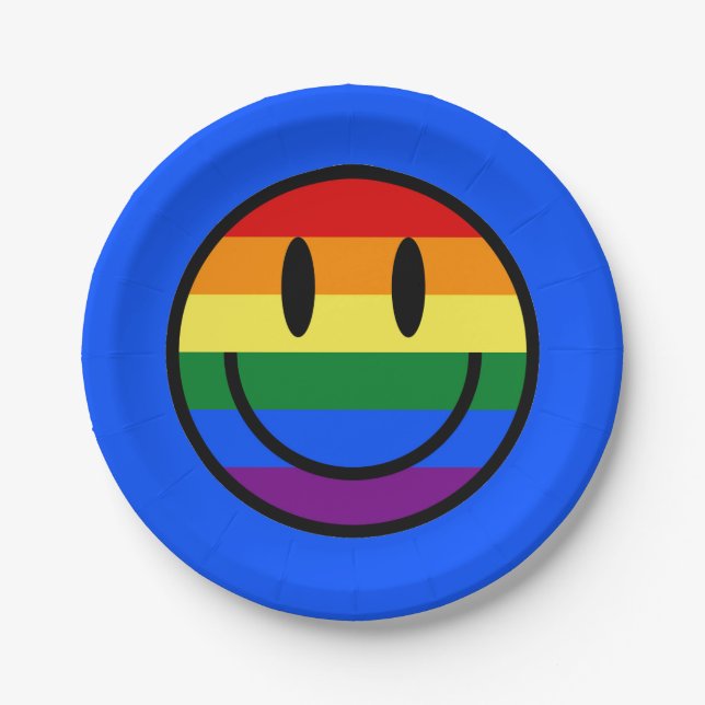 Plato De Papel Cara sonriente arco iris (Anverso)