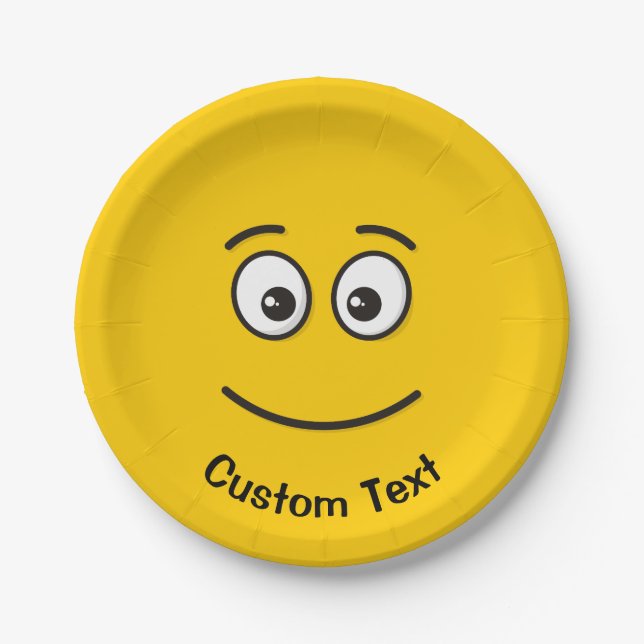 Plato De Papel Cara sonriente con papel de ojos abiertos (Anverso)