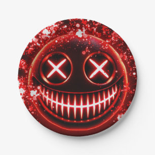 Plato De Papel Cara Sonriente de Cenizas Brillantes Rojos Fiesta