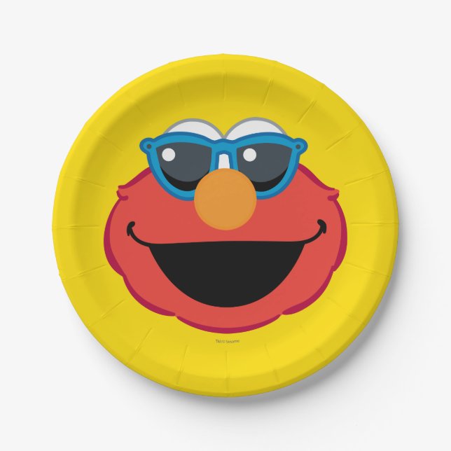 Plato De Papel Cara sonriente Elmo con gafas de sol (Anverso)