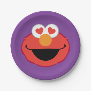 Plato De Papel Cara sonriente Elmo con ojos en forma de corazón