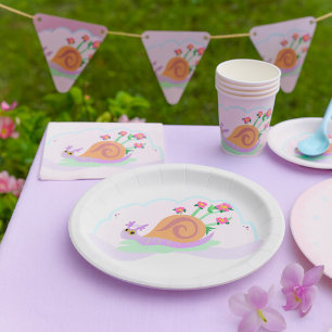 Plato De Papel Caracol Morado con Concha de Flor