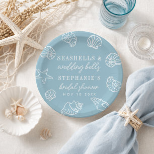 Plato De Papel Caracoles de Boda Campanas Azules Ducha de Novia C