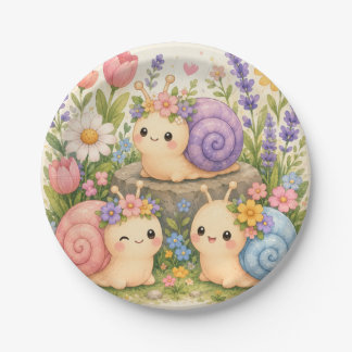Plato De Papel Caracoles kawaii lindos con flores