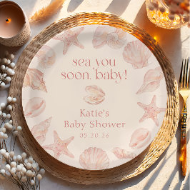 Plato De Papel Caracoles rosados te ven pronto Baby Shower
