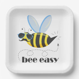 Plato De Papel Carácter de abeja con gafas de sol bigote Bee Fáci