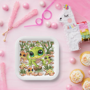 Plato De Papel Caracteres de dibujos animados de Baby Geckos Cute