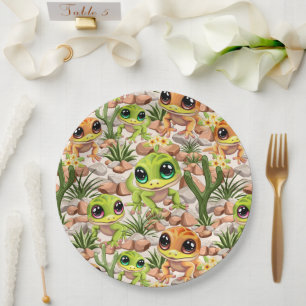 Plato De Papel Caracteres de dibujos animados de Baby Geckos Cute