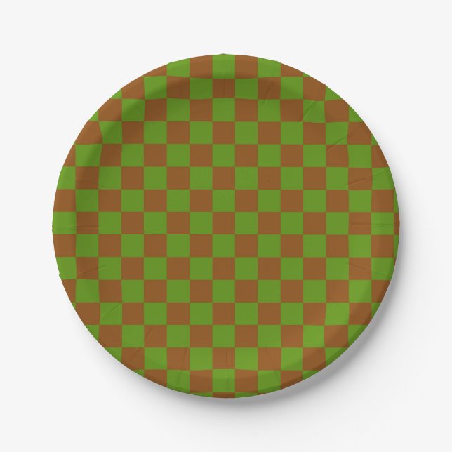 Plato De Papel Caramel apple checkered board pattern (Anverso)