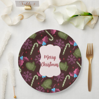 Plato De Papel Caramelos de Navidad y Mitones