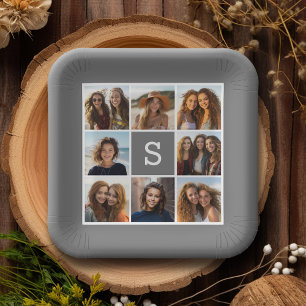 Plato De Papel Carbón blanco 8 Personalizado de Collage de fotos
