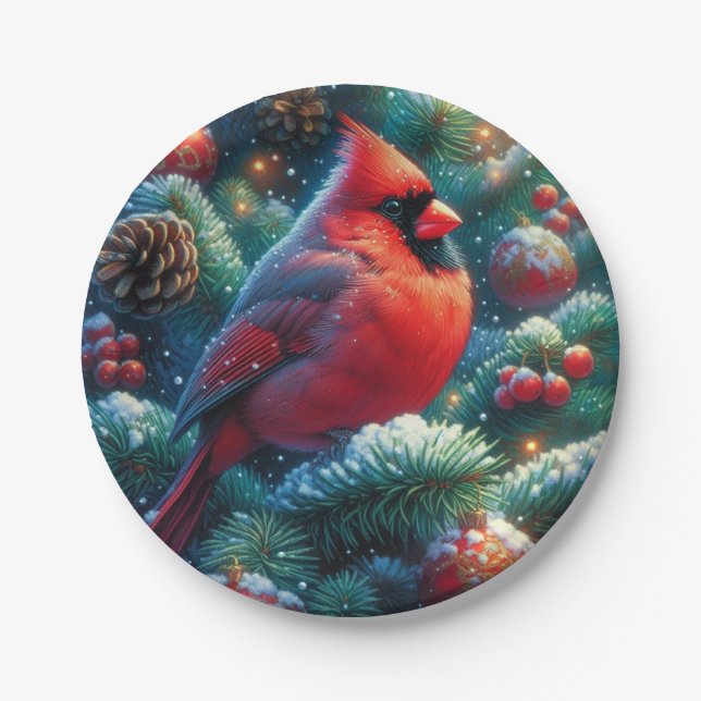 Plato De Papel cardenal de Navidad/invierno (Anverso)