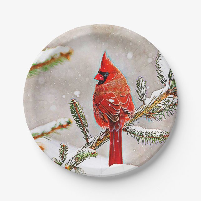Plato De Papel Cardenal en un pino (Anverso)