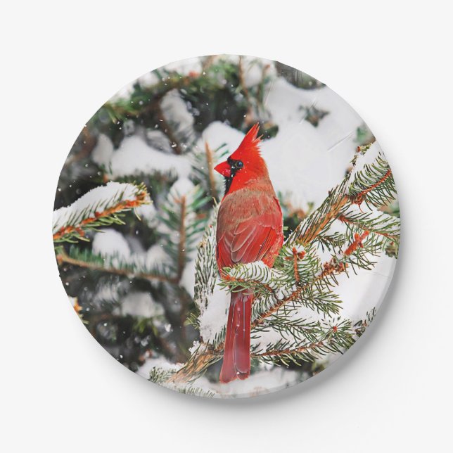 Plato De Papel Cardenal en un pino (Anverso)
