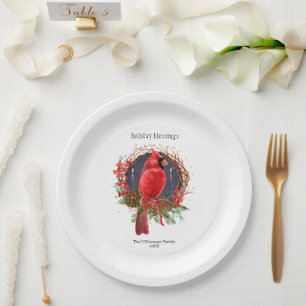 Plato De Papel Cardenal Rojo de Navidad Yule Solsticio Boho Fiest