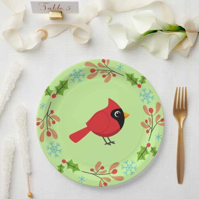 Plato De Papel Cardenal rojo Personalizado con flores (Boda)