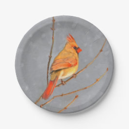 Plato De Papel Cardenal sobre pintura de bifurcaciones - Arte de