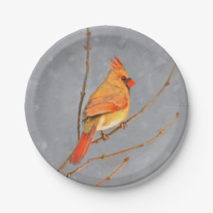 Plato De Papel Cardenal sobre pintura de bifurcaciones - Arte de