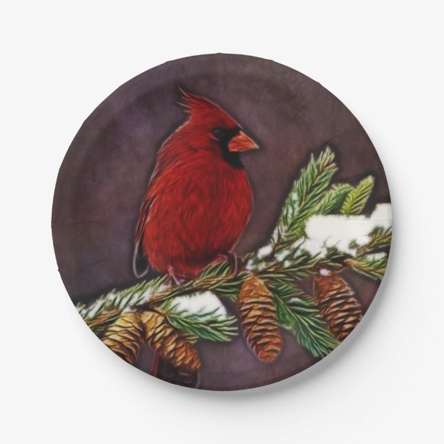 Plato De Papel Cardenal y Pinecones (Anverso)