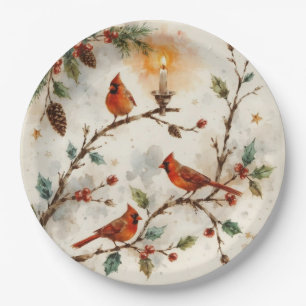 Plato De Papel Cardenales de Navidad