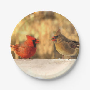 Plato De Papel Cardenales en otoño placa de papel de 7 pulgadas