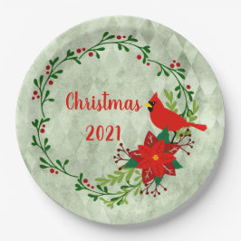 Plato De Papel Cardenales Wreath Personalizados