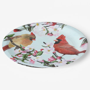 Plato De Papel Cardenales y flores de Apple