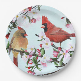 Plato De Papel Cardenales y flores de Apple