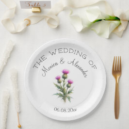 Plato De Papel Cardo Floral Escocés Bodas Acuarela Fiesta