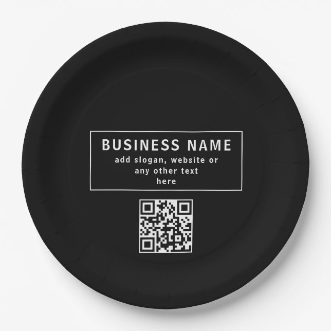 Plato De Papel Cargar código QR o logotipo | Negro moderno (Anverso)