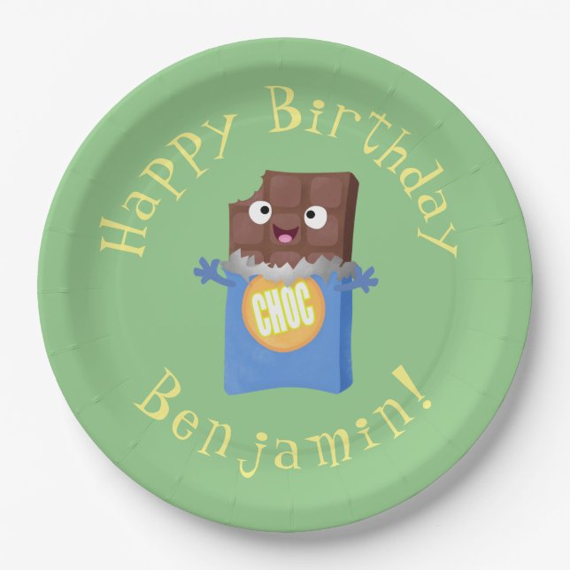 Plato De Papel Caricatura de dibujos animados de un dulce chocola (Anverso)