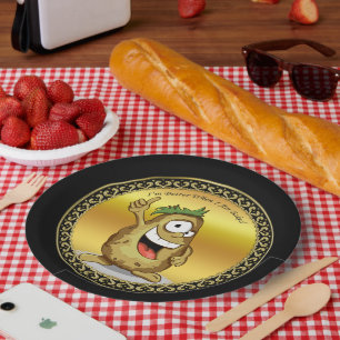 Plato De Papel Caricatura de papa con pelo verde