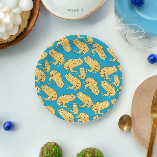 Plato De Papel Caricatura de rana amarilla  (yellow frog kids theme,birthday,wedding,baby shower,special occasion event paper plate party supplie)