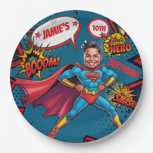 Plato De Papel Caricatura de superhéroes de niños personalizados