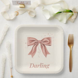 Plato De Papel Cariño Lindo Lazo Rosa Coquette Estético Papel 
