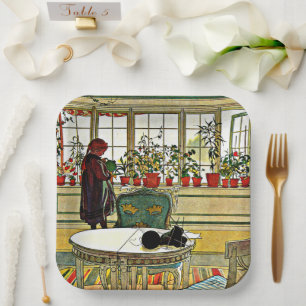 Plato De Papel Carl Larsson - Flores en un alféizar