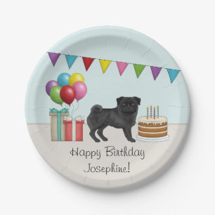 Plato De Papel Carlino negro caricatura de perro lindo Cumpleaños
