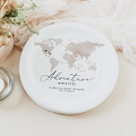 Plato De Papel CARMEN Beige Map Adventure Baby Shower<br><div class="desc">Esta placa de papel para la ducha para bebés cuenta con un mapa del mundo de las acuarelas beige, un recorrido para el corazón y un elegante tipo de letra de guión. Esta invitación es perfecta para su viaje neutro en género o su ducha de bebé con temática de aventura....</div>